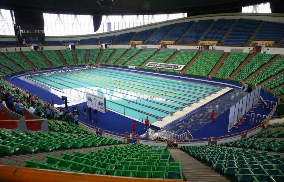 台北世大運活動式泳池首次亮相。李天助攝