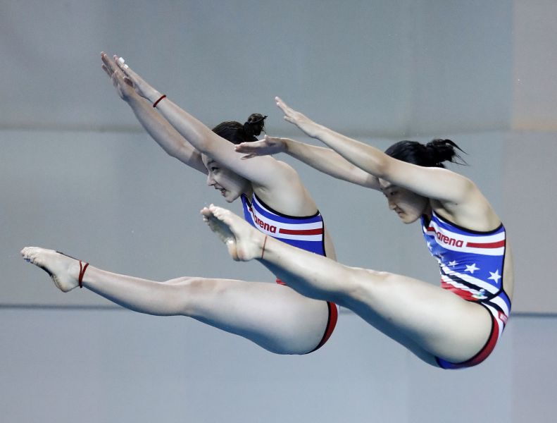 韓國隊DA_YAON_JUNG(左)第二屆台北城市盃跳水邀請賽暨總統盃跳水邀請賽女雙3M跳板。圖/大會提供