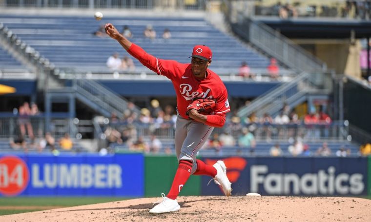 辛辛那提紅人火球新秀格林(Hunter Greene)超衰「無安打也輸球」。法新社