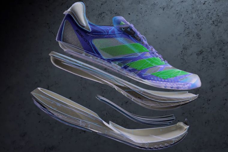 為破紀錄而生的adidas adizero adios Pro 2，嵌入模擬人體腳掌骨骼的碳纖維EnergyRods，有效降低能量損失，提供爆發式推進力。官方提供
