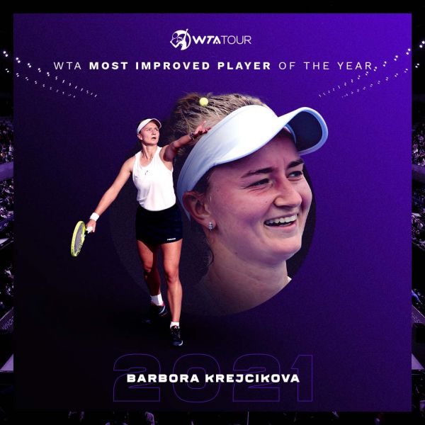 卡蕾茨科娃(Barbora Krejcikova)還獲得年度最多進步獎。摘自WTA推特