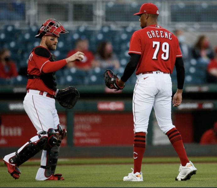 辛辛那提紅人大物新秀格林(Hunter Greene)今失速嚴重。摘自格林推特