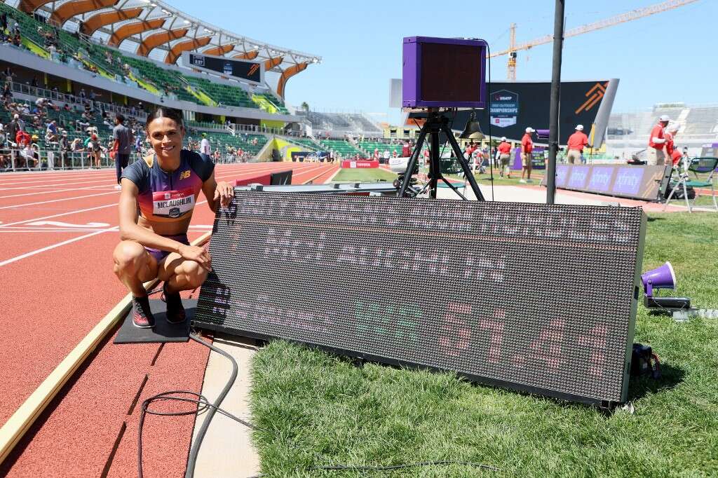 麥克勞林(Sydney McLaughlin)打泵自己保持的世界紀錄。法新社