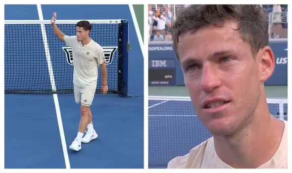 阿根廷32歲「小巨人」 舒瓦茨曼(Diego Schwartzman)在美國公開賽男單首輪出局後,流著淚向球迷道別。摘自推特
