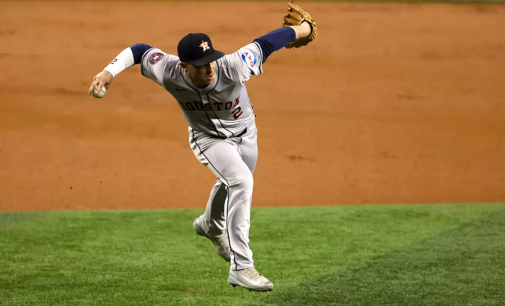 休士頓太空人今天輸給底特律老虎後，當家三壘手布雷格曼（Alex Bregman）身披太空人戰袍的最終戰？法新社
