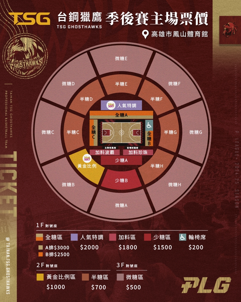台鋼獵鷹季後賽票價。官方提供