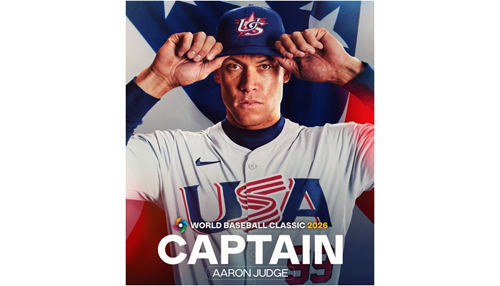 紐約洋基隊球星「法官」賈吉（Aaron Judge）將擔任2026年世界棒球經典賽的美國隊隊長。摘自MLB推特