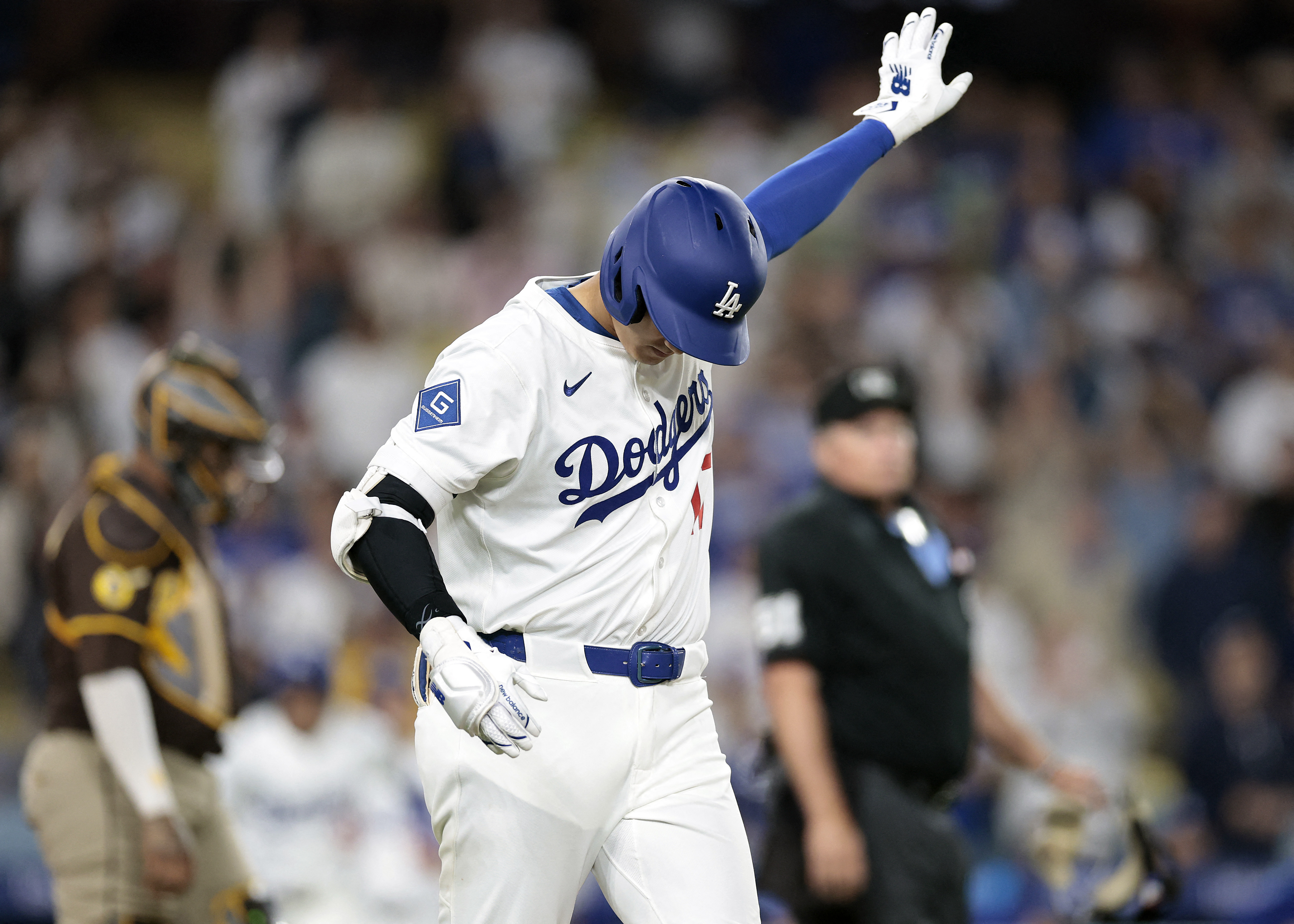 大谷翔平今又被對方終結者蘇亞雷茲(Robert Suarez)打到。法新社