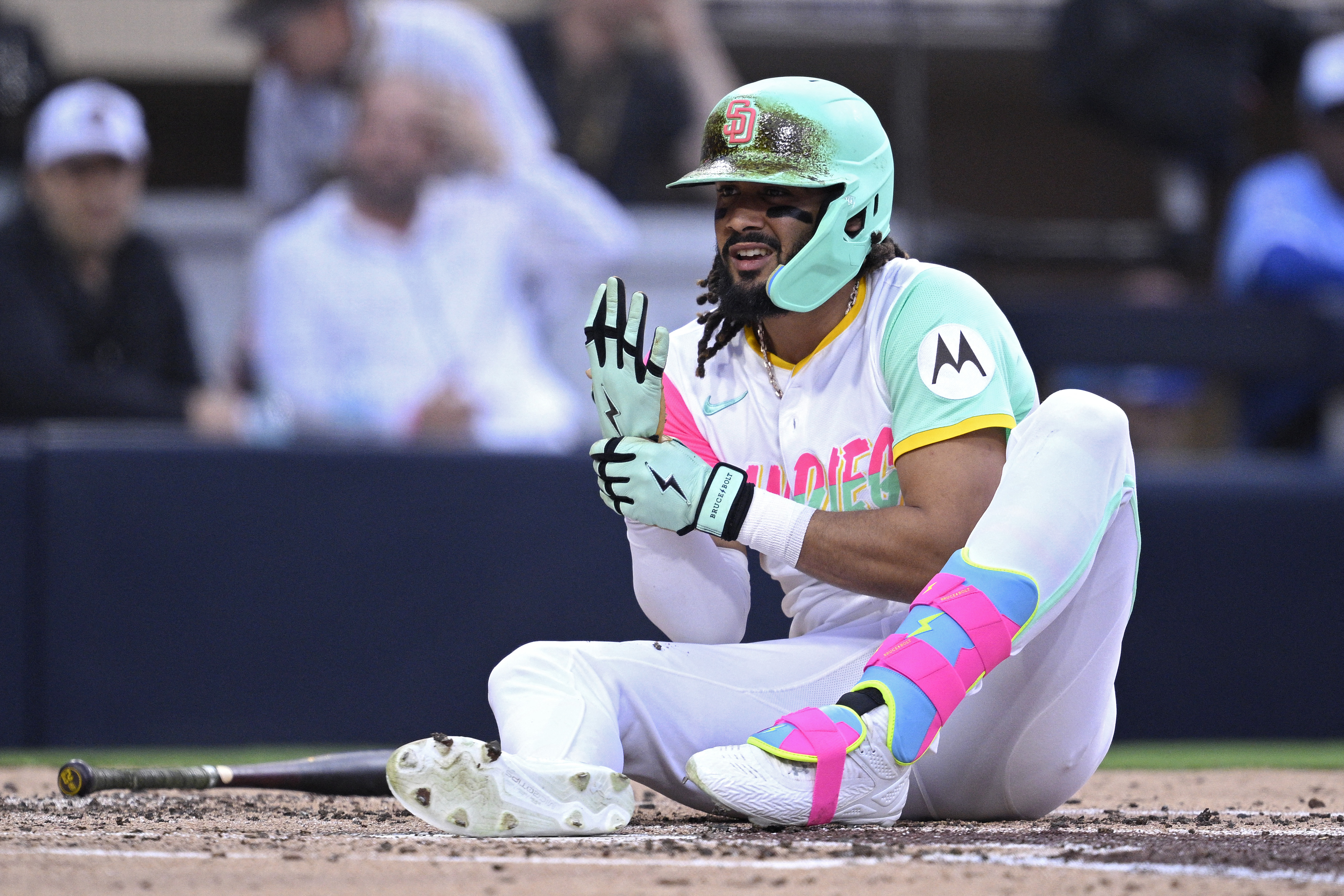 聖地牙哥教士主砲塔提斯(Fernando Tatis Jr.)幸好傷勢並不嚴重。法新社