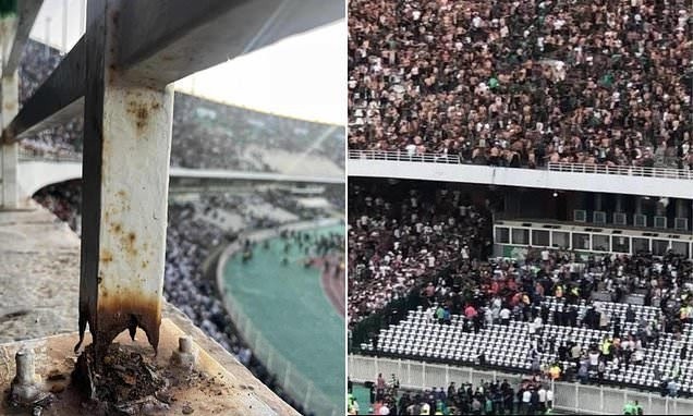 「七月五日體育場」(Stade du 5 Juillet)安全護欄生鄉鏽造成竹慘劇。摘自推特