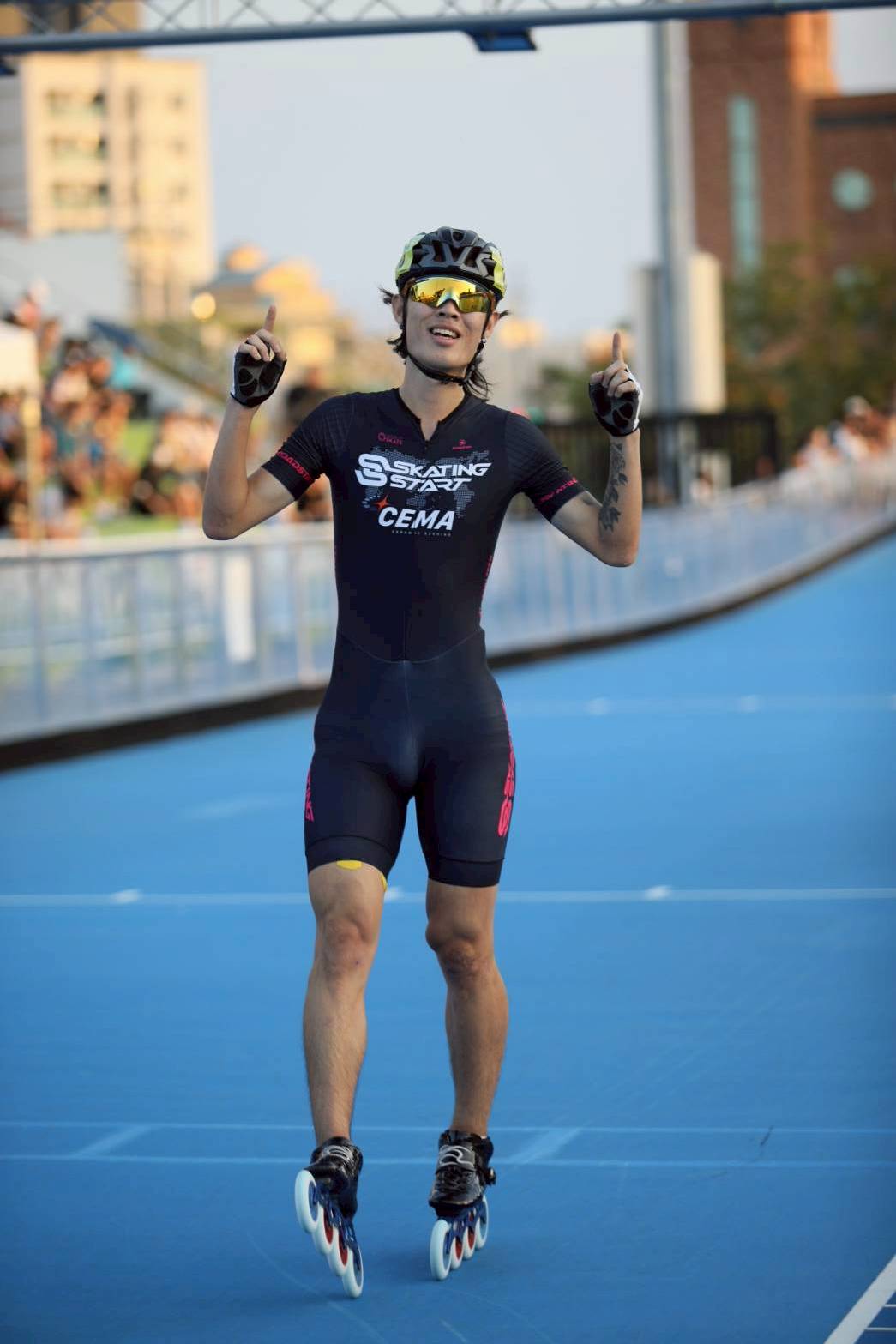 韓國崔因鎬獲得10000公尺淘汰賽大專社會男子組金牌。中華民國滑輪溜冰協會提供