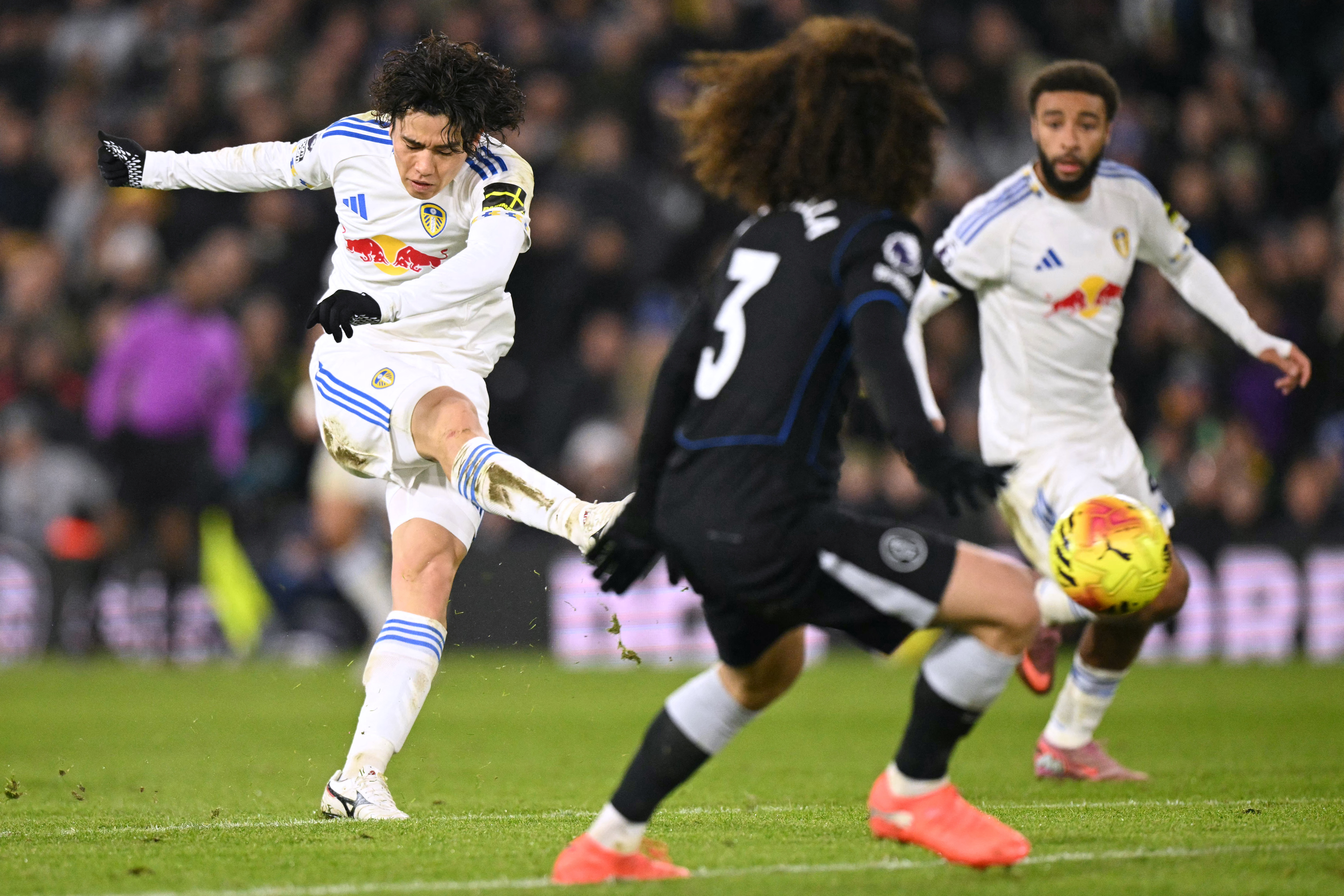 里茲聯的日本球星田中碧(左)射進致勝球。法新社