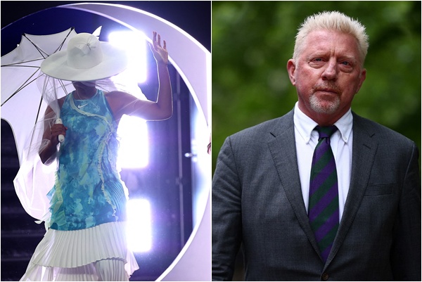 前球王貝克（Boris Becker，右）質疑大坂直美的作法。合成照片