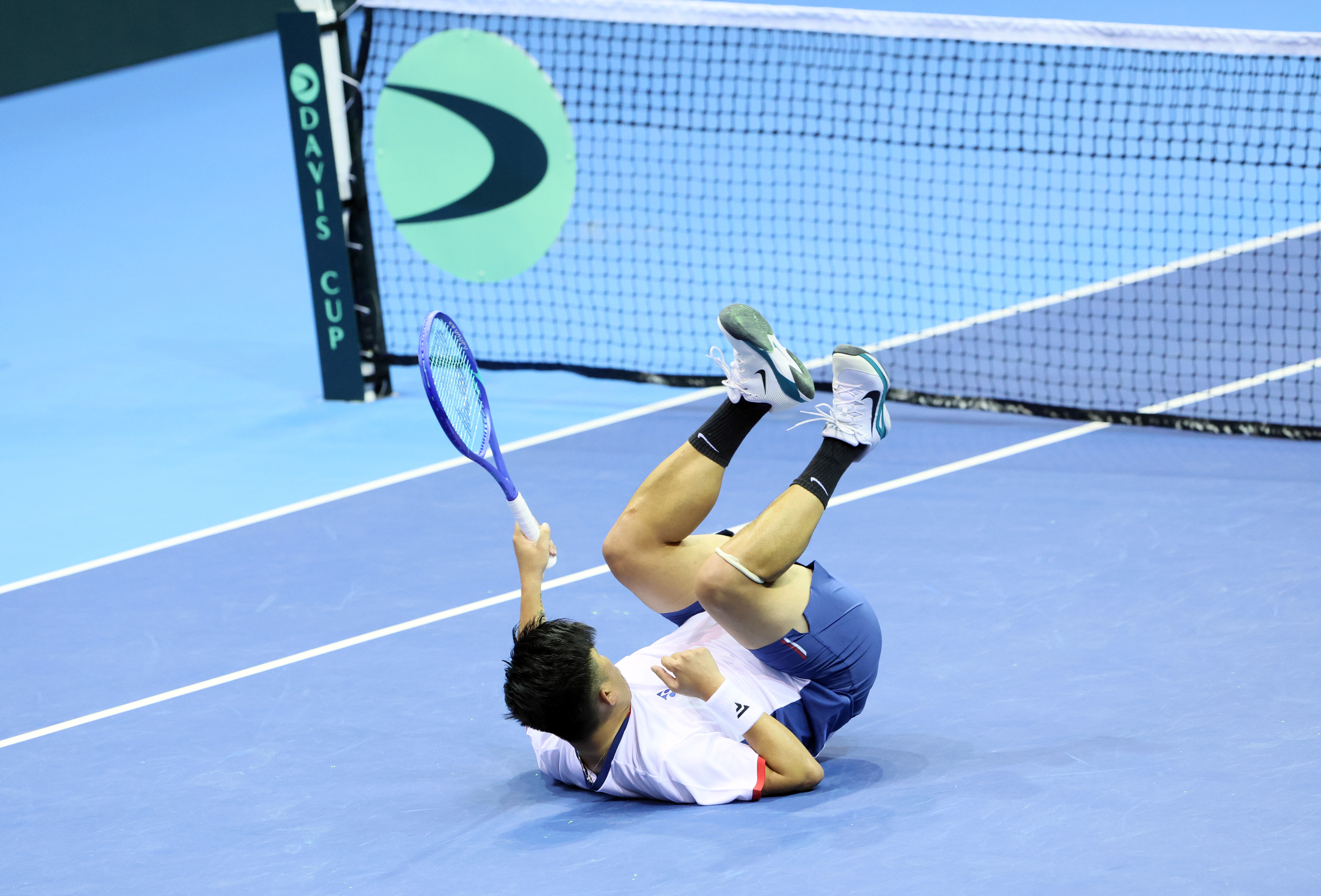 謝政鵬展現倒地再彈起來截擊得分美技。海碩整合行銷提供