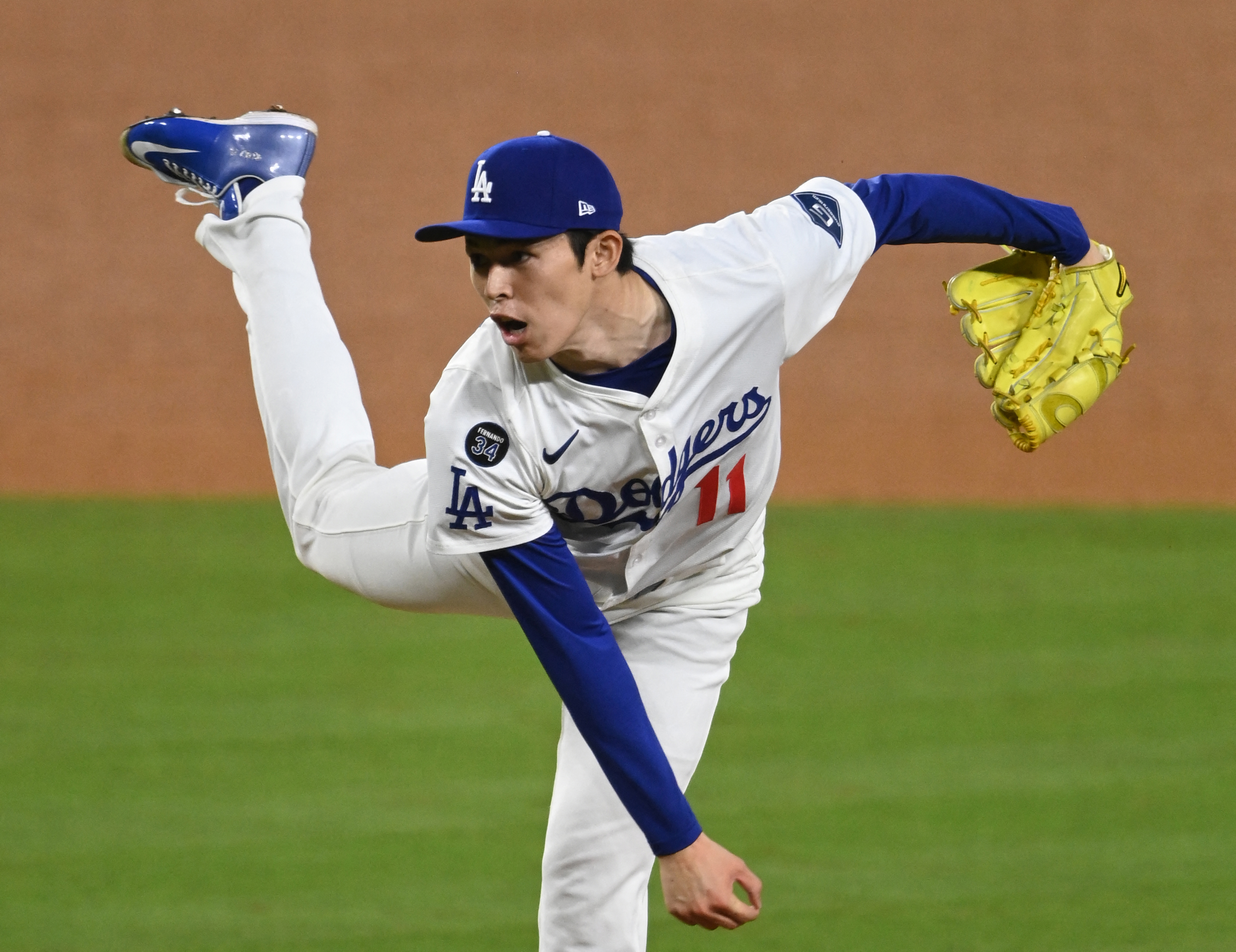 佐佐木朗希,今天洛杉磯道奇對上克里夫蘭守護者的比賽先發登板,最終繳出4局失1分好投。法新社