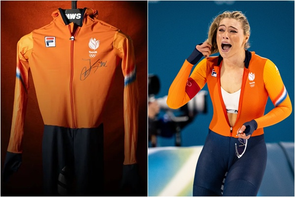 荷蘭競速滑冰網紅美女萊爾丹(Jutta Leerdam)的金牌戰衣賣出天價。合成照片