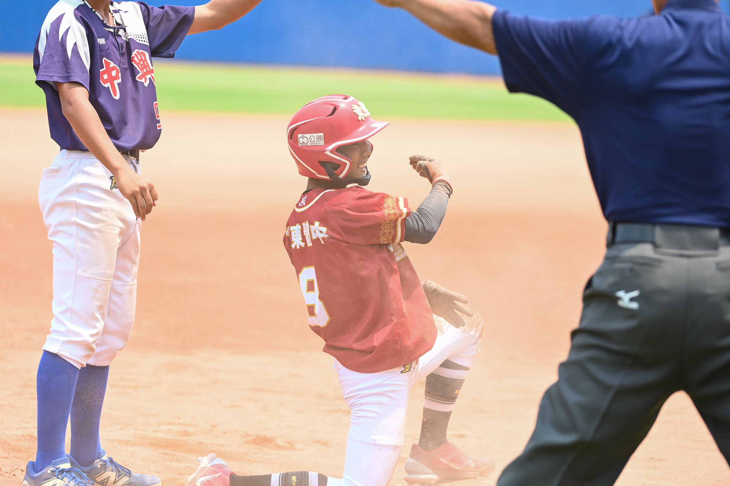 曾晨修衝出三壘安打。台灣世界少棒聯盟提供