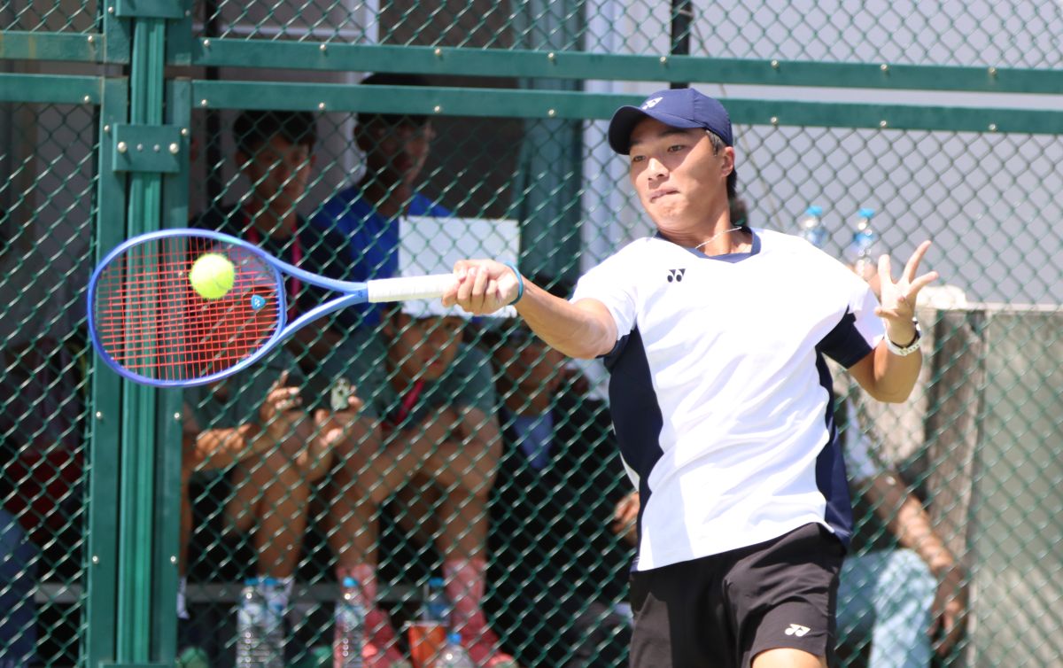 台師大王愷翊拿下金牌戰的第一點單打勝利。四維體育推廣教育基金會 提供