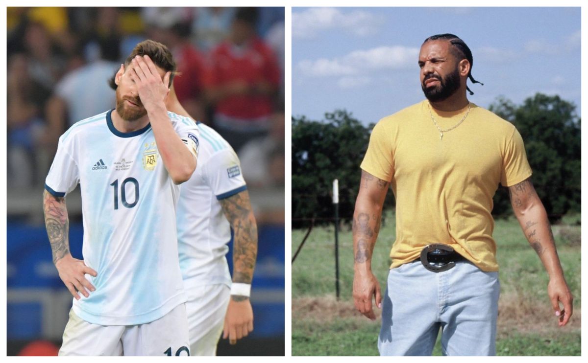 加拿大知名饒舌歌手德瑞克(Drake,右)重注押在球王梅西(Lionel Messi)率領的阿根廷隊。合成照片
