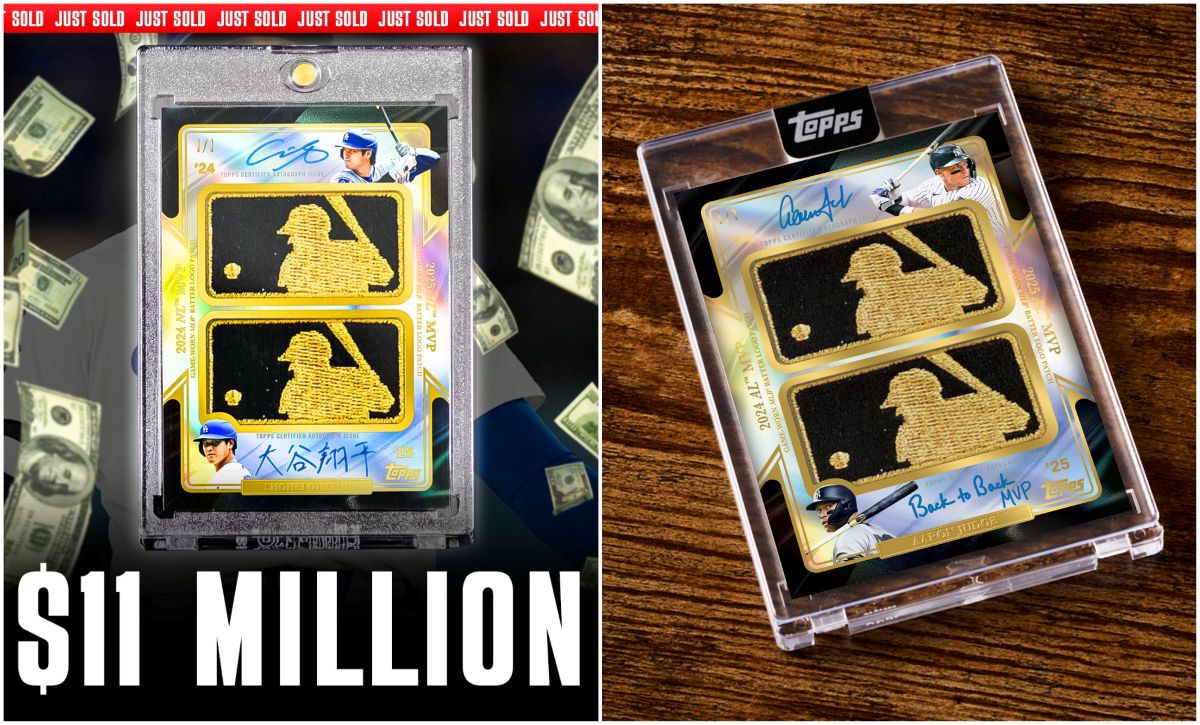 2026 Topps Chrome Baseball系列卡包的大谷翔平雙簽神卡(左)和紐約洋基賈吉(Aaron Judge)卡都被拿走了。合成照片