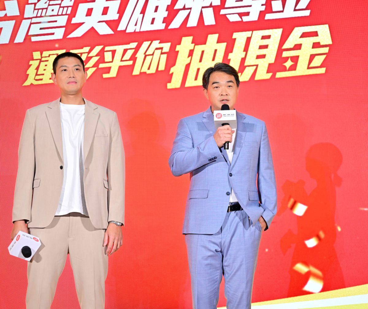 彭政閔(右)和陳建禎(左)在記者會上接受訪問。官台灣運彩提供