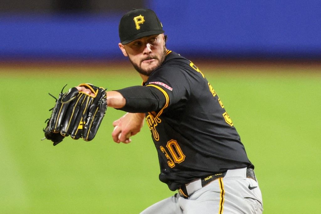 海盜推出Paul Skenes,本季先發30場,10勝11敗,ERA 3.78。法新社