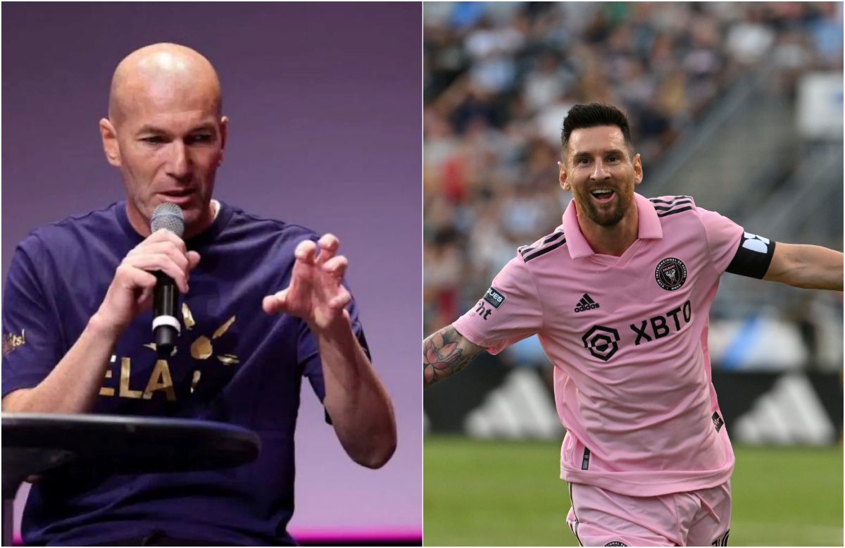 法國足球傳奇球星席丹(Zinedine Zidane,左)力挺梅西拿下今年金球獎。合成照片