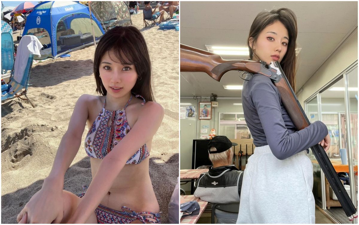 26歲日本飛靶射擊國手鈴木未來乃有著「最美神槍手」外號。合成照片