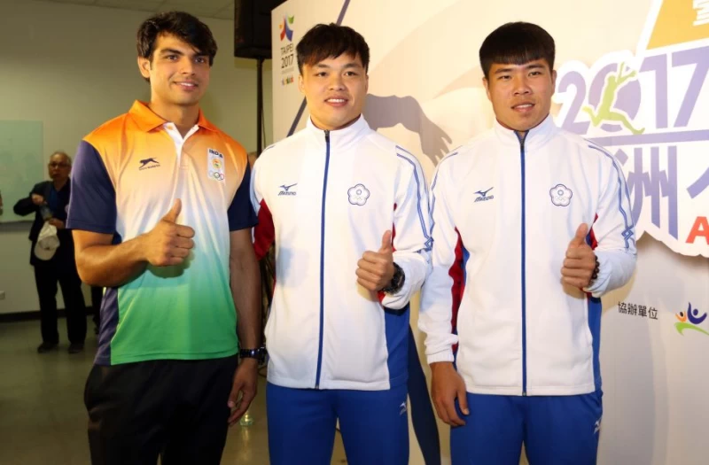印度世青標槍金牌Neeraj Chopra(左起)將和我國鄭兆村、黃士峰同場競技。林嘉欣／攝影。