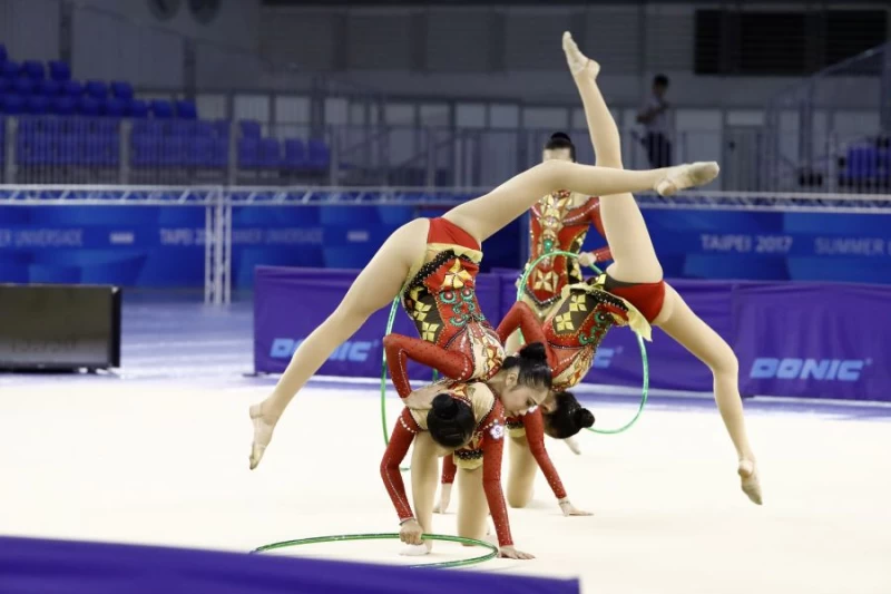 世大運韻律體操測試賽,中華臺北代表隊首日在團體全能五環有精彩表現。圖/大會提供
