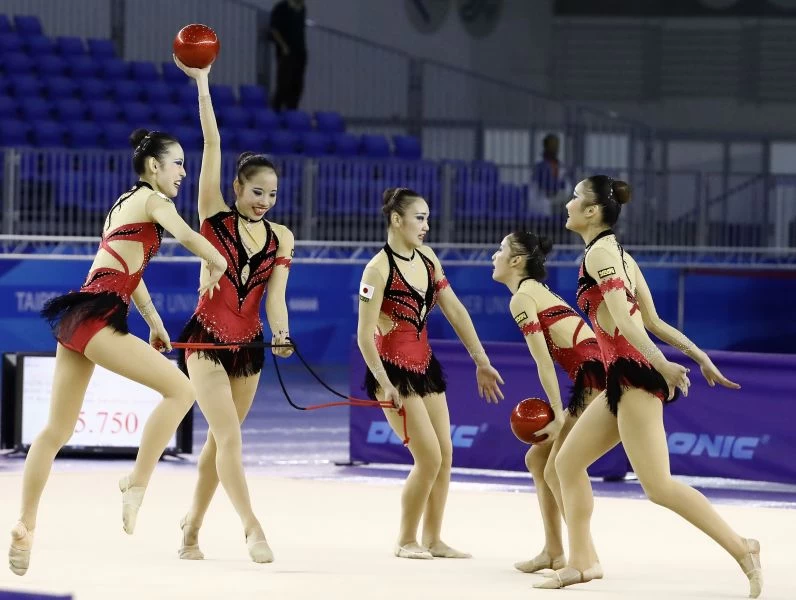 世大運韻律體操測試賽,日本東京女子體育大學1隊,收下團隊全能金牌。圖/大會提供
