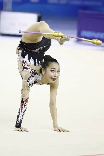 世大運韻律體操測試賽,中華臺北國手宋語涵調整狀態,並適應場地。圖/大會提供