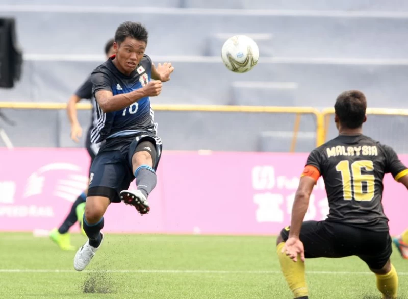 日本男足前鋒旗手怜央(Hatate_Reo)在臺北世大運對馬來西亞之戰表現亮麗。大會提供