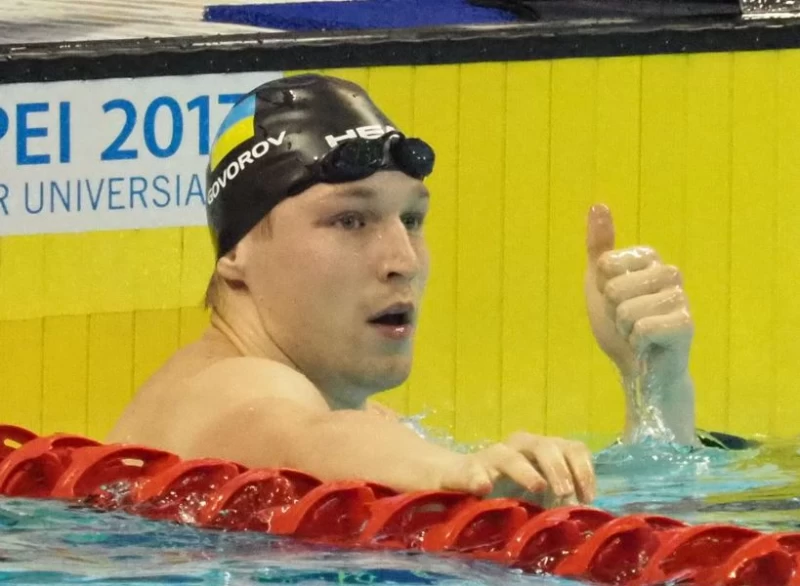 男子50公尺蝶式烏克蘭選手Govorov_Andrii_破大會紀錄拿下金牌。圖/台北世大運組委會提供