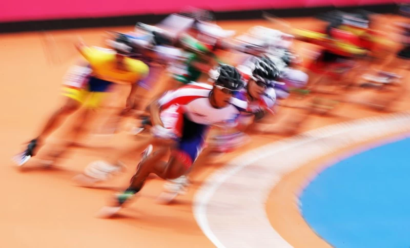 滑輪溜冰一萬五千公尺淘汰賽中華隊柯福軒。李天助攝