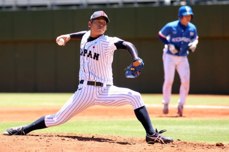 臺北世大運棒球日韓大戰，日本隊先發投手青島凌也主投5局送出5次三振僅失一分。圖/2017世大運組委會提供