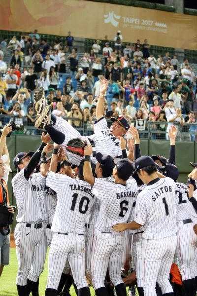 棒球決賽,日本隊最終以10:0大勝美國隊,本屆世大運7戰全勝、衛冕金牌。圖/2017世大運組委會提供