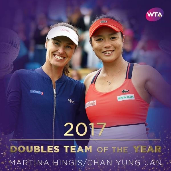 WTA官網公布詹詠然/辛吉絲獲選年度最佳的消息。摘自WTA官網