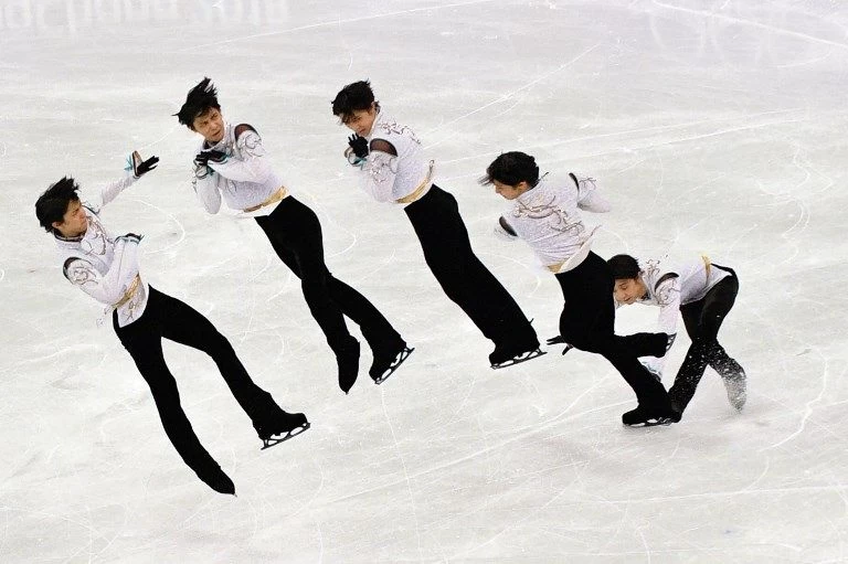 羽生結弦動作雖有小暇疵,但仍穩住金牌。法新社
