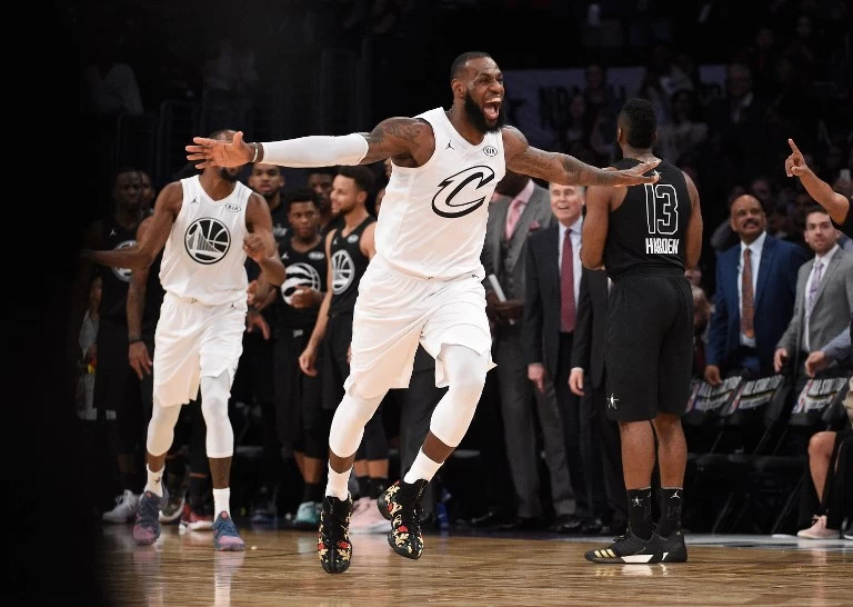 詹姆斯率隊險勝，第3次當選明星賽ＭＶＰ。法新社