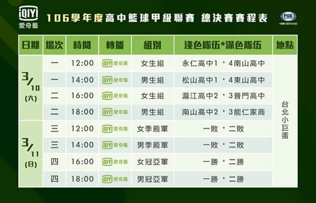 HBL3/10/-3/11總決賽,愛奇藝台灣站直播賽程。圖/愛奇藝提供