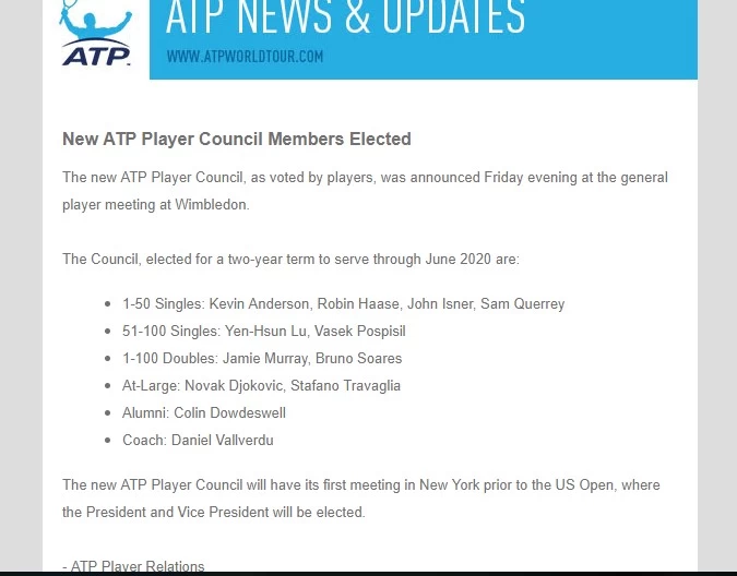 ATP官網公布盧彥勳當選訊息。盧威儒提供