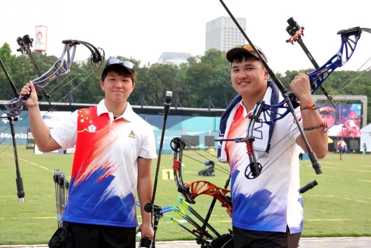 潘宇平／陳怡瑄勇闖複合弓混雙金牌戰。林政賢／提供。