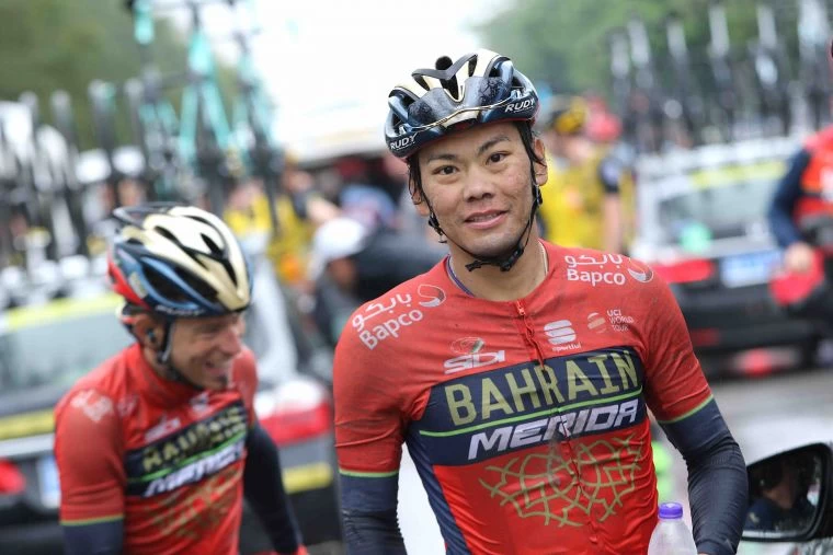 完賽後的日本好手新城幸也。Team Bahrain Merida
