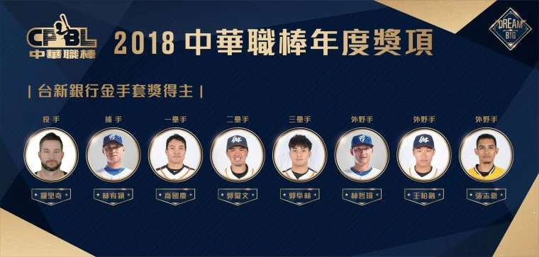 2018中職台新銀行金手套獎得獎名單。