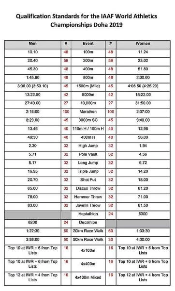2019世田賽參賽標準及預定參賽人數。