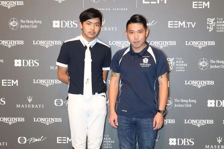 14歲雙料亞軍台灣馬術選手林子嚴與教練黃柏翔。