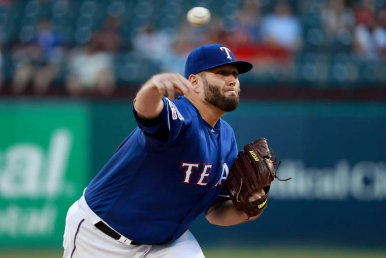 遊騎兵林恩(Lance Lynn),防禦率4.66,近期連續三場優質先發。法新社