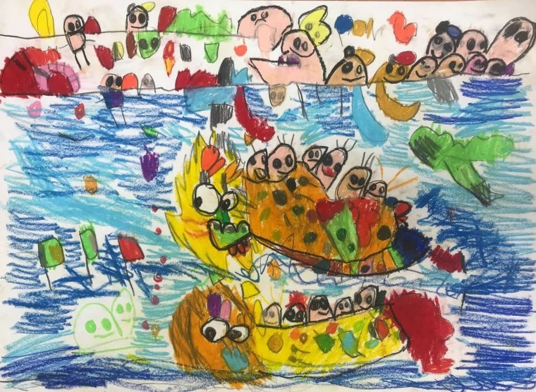 幼兒組第一名曾威智作品有趣大膽的構圖，鮮豔的色彩，整幅作品充滿童真與趣味性。高雄市政府運動發展局提供