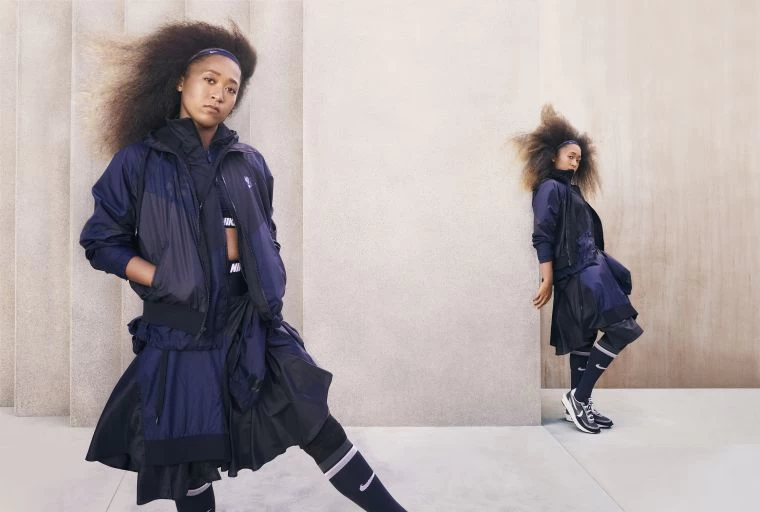 運動員大阪直美 (Naomi Osaka)演繹 Nike x sacai LDWaffle鞋款。Nike提供